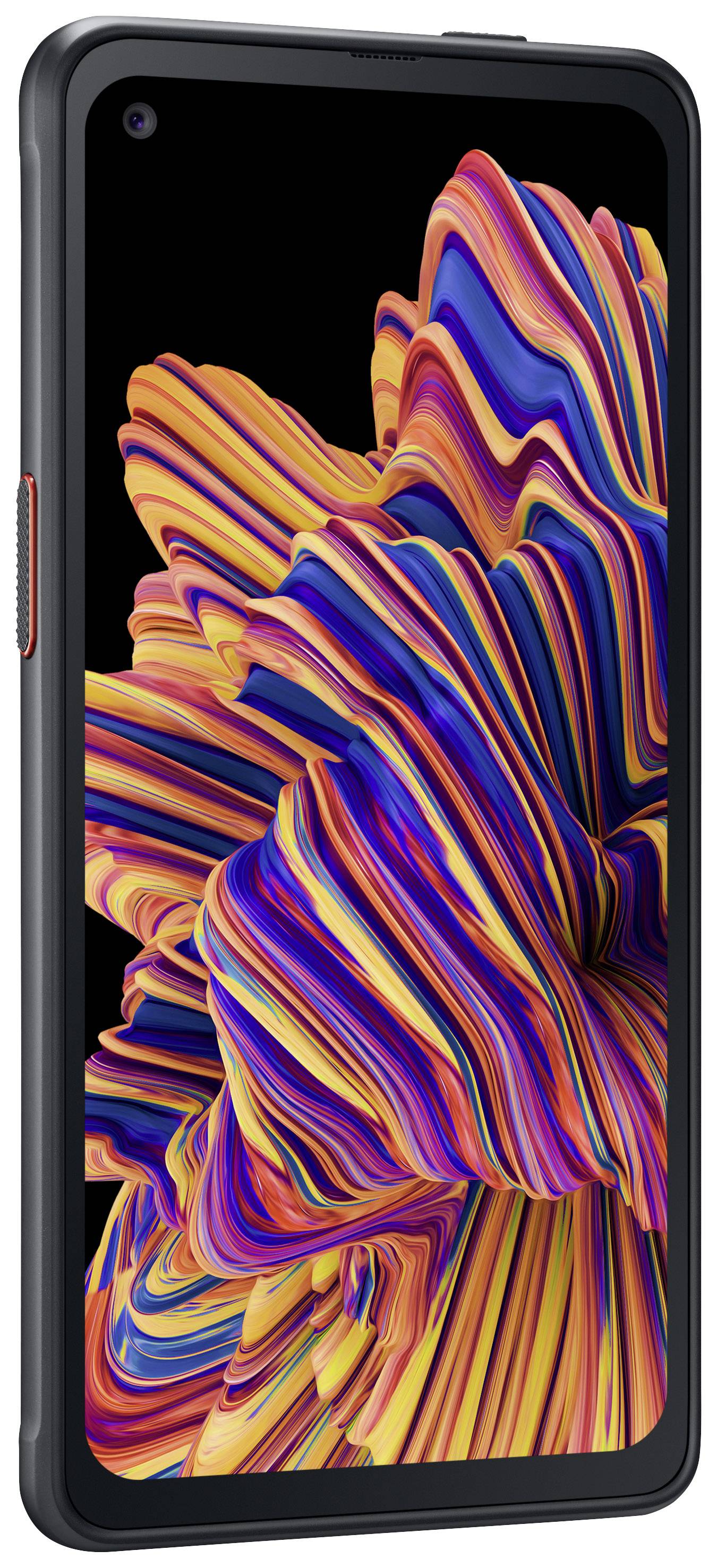 Ein Smartphone mit einem Display, das ein abstraktes, buntes Muster zeigt.