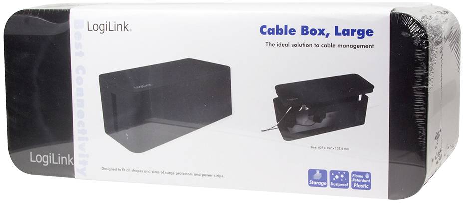 'Kabelbox, groß, von LogiLink zur Kabelorganisation. Länge: 405 mm. Hergestellt aus recyceltem Kunststoff.'