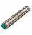 Foto eines metallischen Zylindersensors mit geriffelter Oberfläche und grünem Detail an einem Ende.