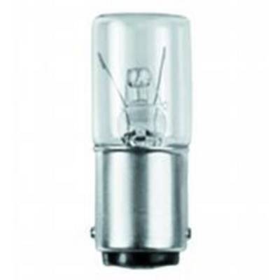 Glühlampe mit Metallfassung und klarem Glas, vertikal ausgerichtet.