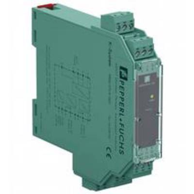 Ein grünes elektrisches Modul von Pepperl+Fuchs, verwendet in der industriellen Automation zur Signalanpassung und Trennung.