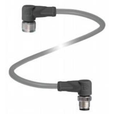 Graues, gebogenes Kabel mit zwei schwarzen, rechtwinkligen Steckverbindern an den Enden, vor weißem Hintergrund.