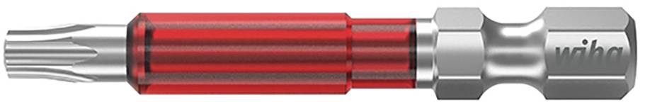 Ein roter Schraubenkopf-Bit mit silberner Spitze und Griff. Der Griff trägt den Schriftzug 'Wiha'.