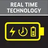'Real Time Technology'-Plakat mit Symbolen für Blitz, Uhr und Batterie, die Echtzeittechnologie darstellen.