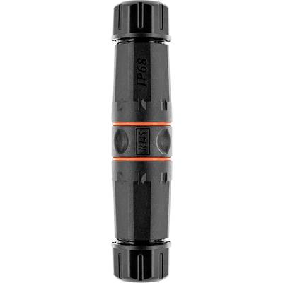 Schwarzer IP68-Stecker mit zwei roten Ringen und der Aufschrift 'IP68' und 'MAX'.