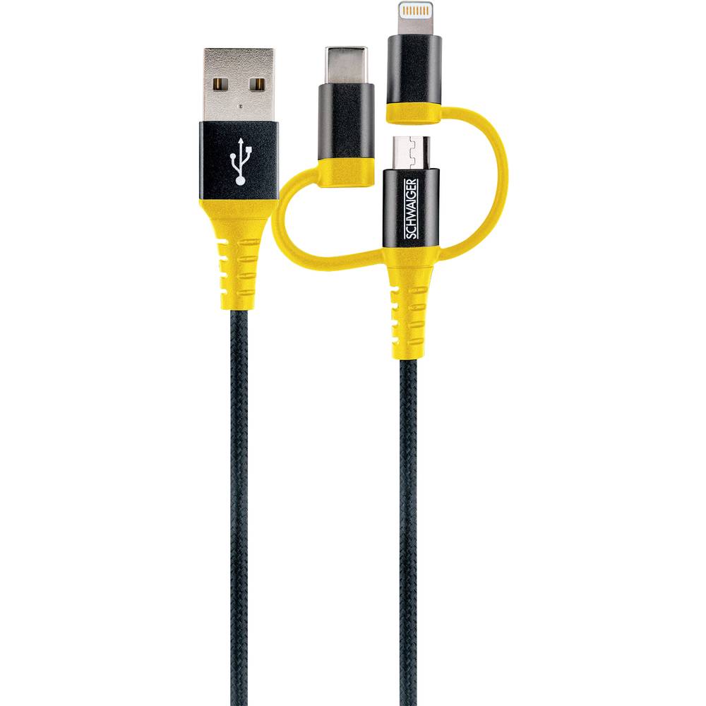 Schwaiger WKUU310 511 USB-kabel 1,2 m USB A Micro-USB B-Lightning Zwart, Geel