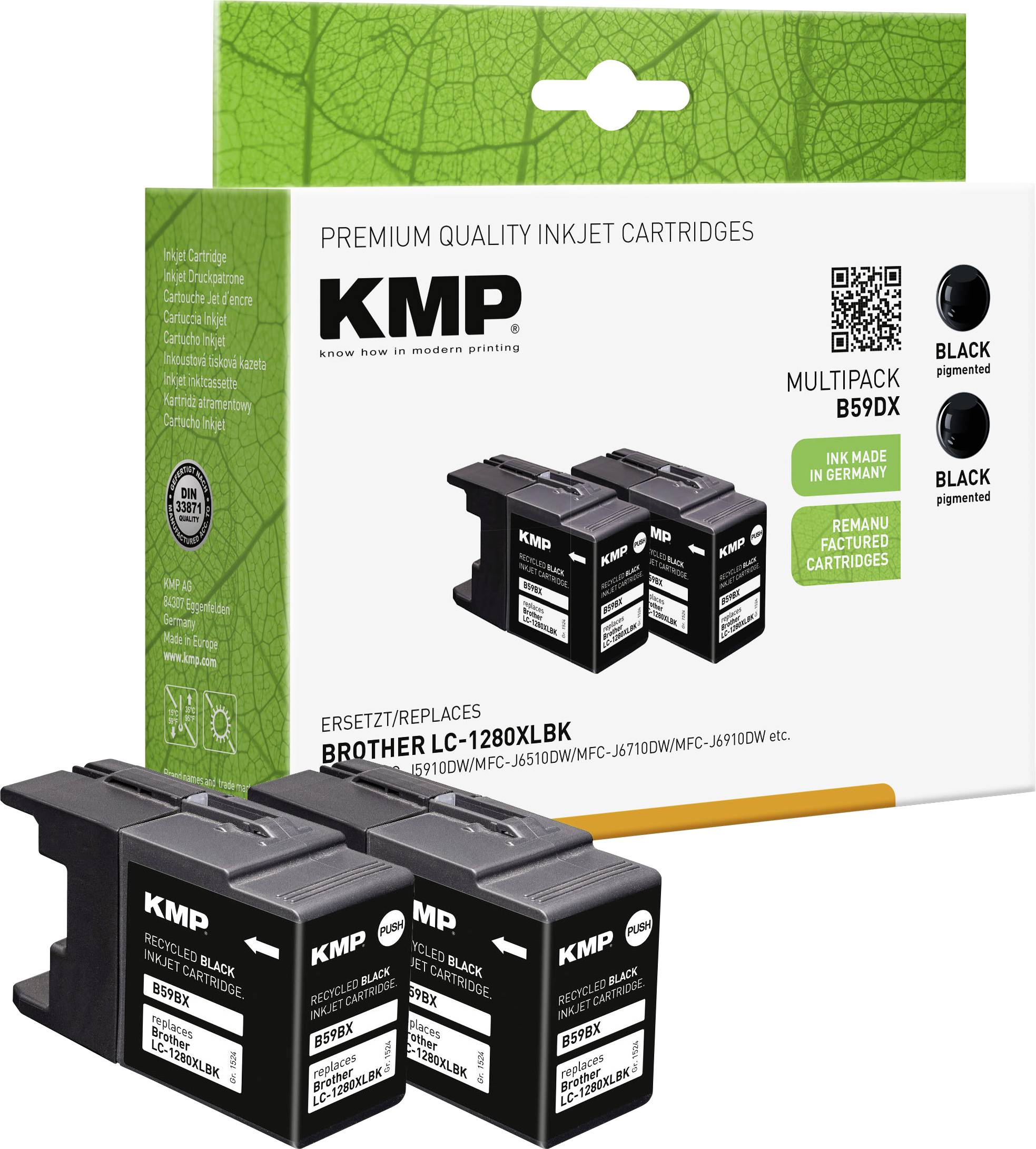 KMP Tintenpatrone ersetzt Brother LC-1280, LC1280XLBKBP2DR, LC-1280XLBK Kompatibel 2er-Pack Sch