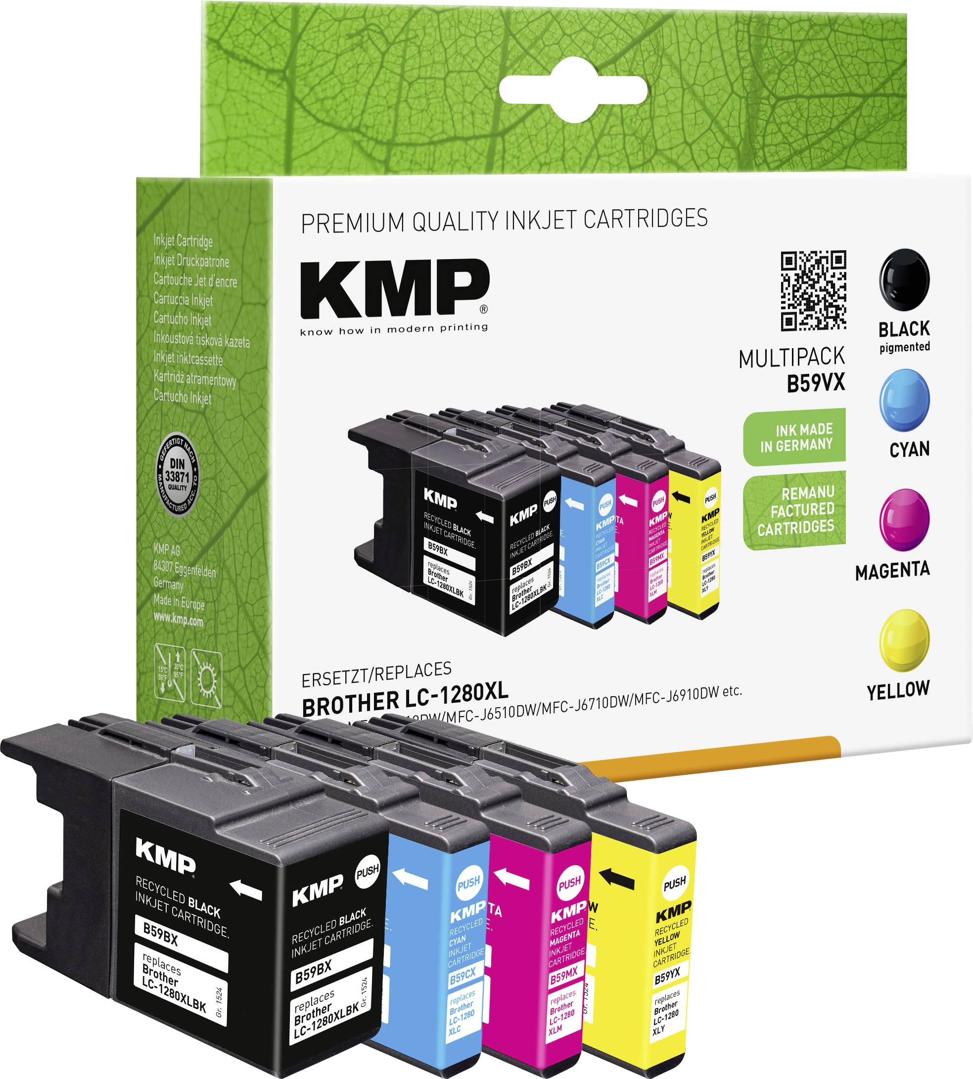 KMP Tinte Kombi-Pack ersetzt Brother LC-1280, LC1280XLVALBPDR, LC-1280XL Kompatibel Kombi-Pack