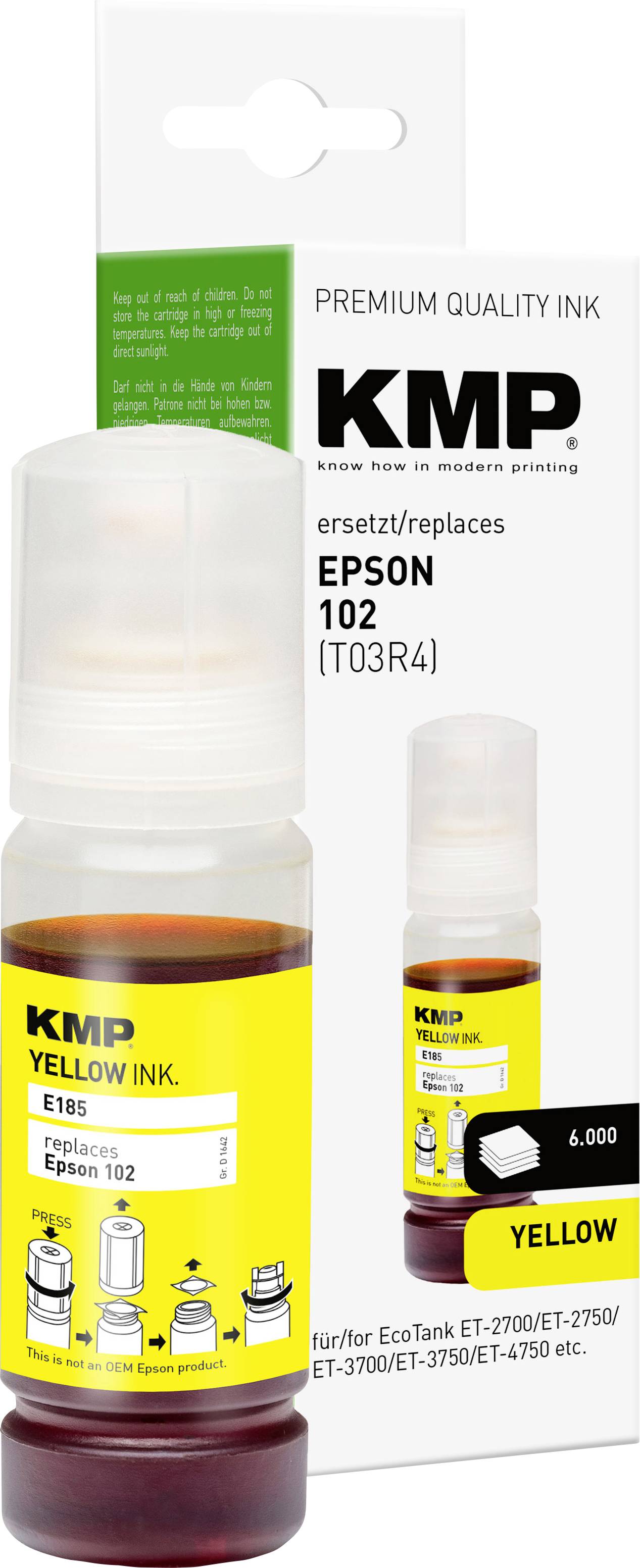 KMP Nachfülltinte ersetzt Epson 102, T03R4 Kompatibel Gelb 70 ml E185 1642,0009