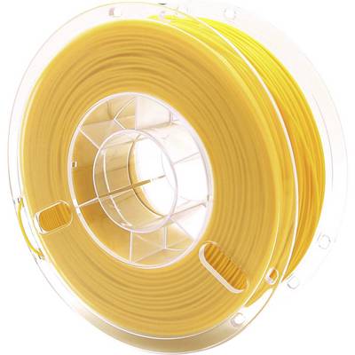 Gelbe 3D-Druckerfilament-Spule in transparenter Kunststoffverpackung, zeigt Material für 3D-Druckanwendungen.