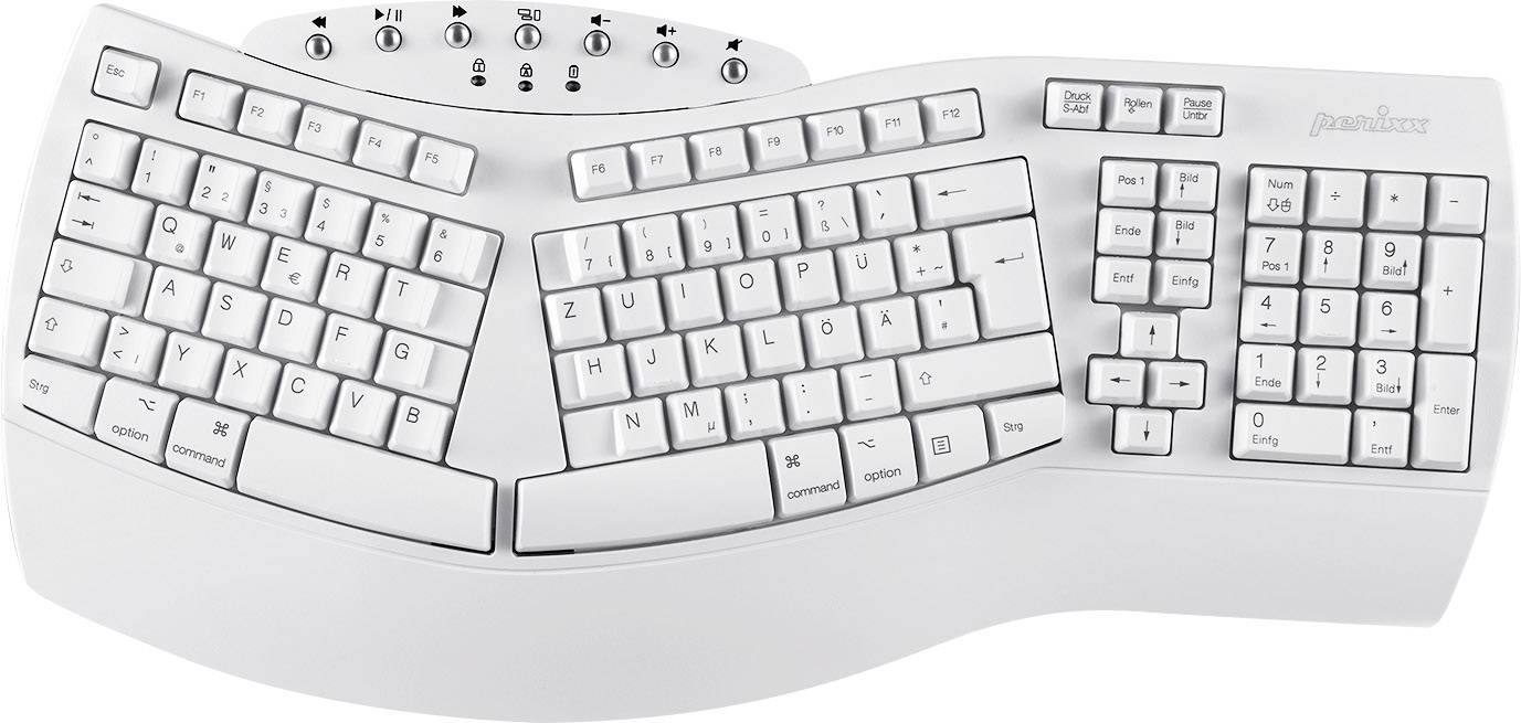 PERIXX PERIBOARD-612WDE Bluetooth-Tastatur Deutsch, QWERTZ Weiß Ergonomisch, Handballenauflage,