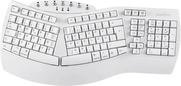 Perixx PERIBOARD-612WDE Bluetooth® Tastatur Deutsch, QWERTZ Weiß Ergonomisch, Handballenauflage, Multimediatasten