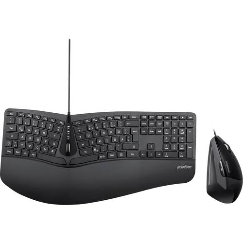 Perixx PERIDUO-505BDE USB Tastatur, Maus-Set Deutsch, QWERTZ Schwarz Ergonomisch, Handballenauflage, Multimediatasten