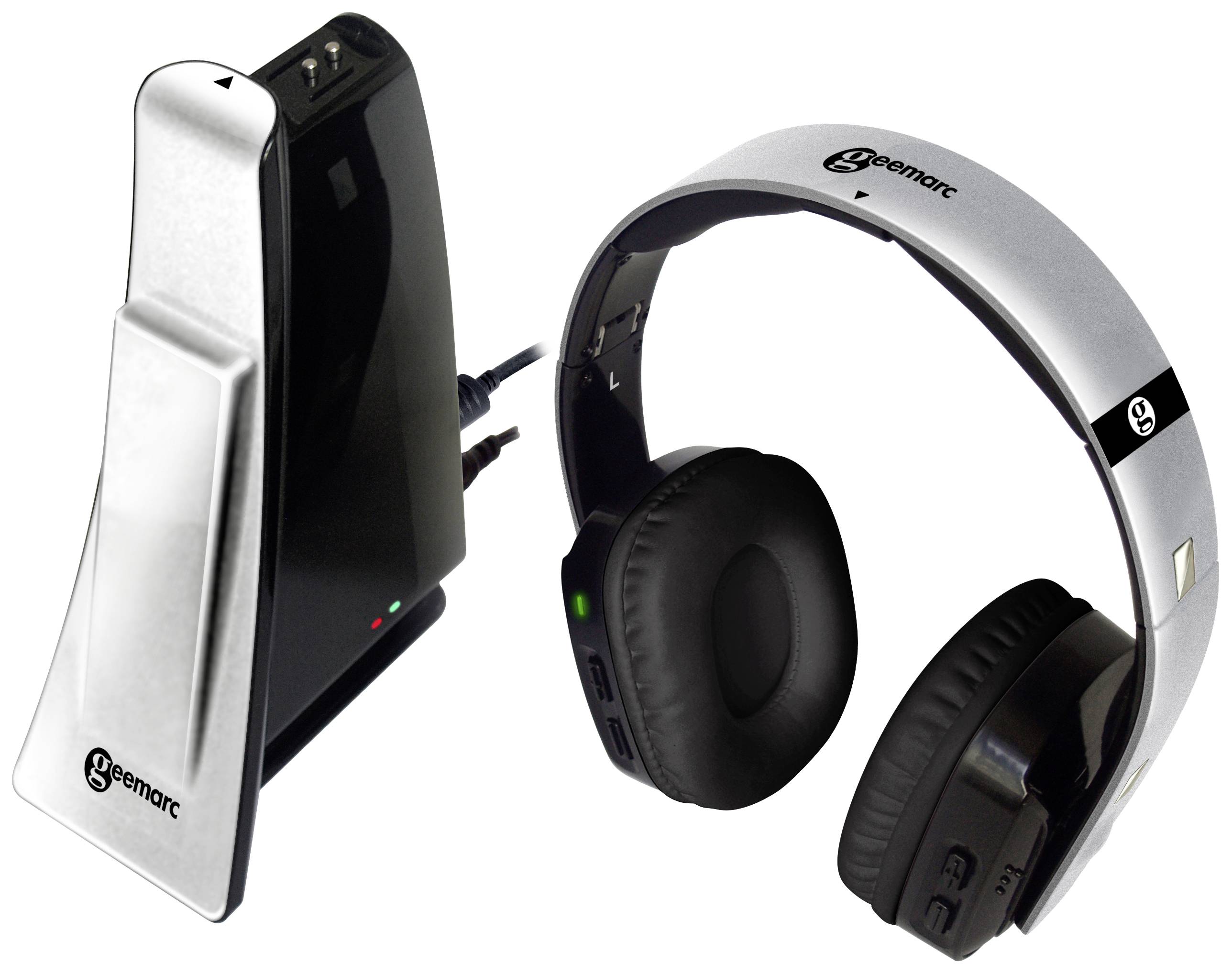 Geemarc CL7400 OPTI Over Ear Kopfhörer Funk Silber-Schwarz Leichtbügel, Lautstärkeregelung TV