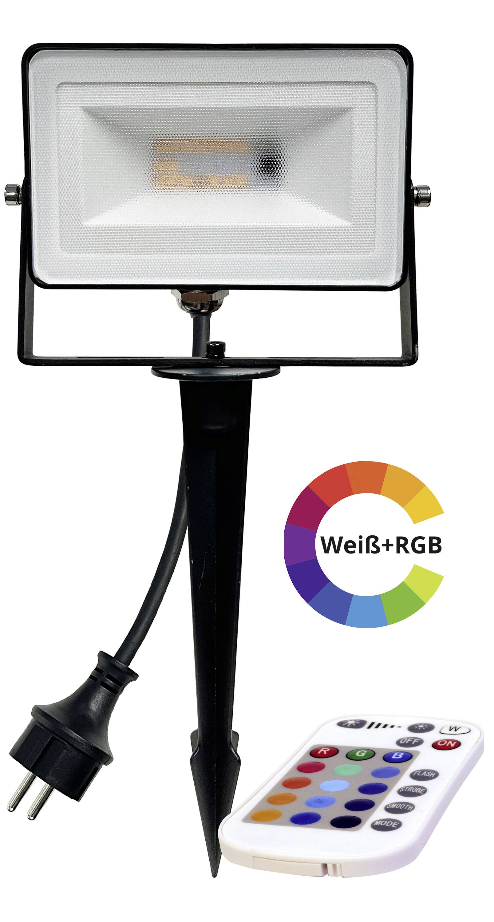 MEGAMAN MEGAM LED-Strahler RGB/W 3000K MT69071 IP65 10W 900lm Fernbedienung + Erdspies