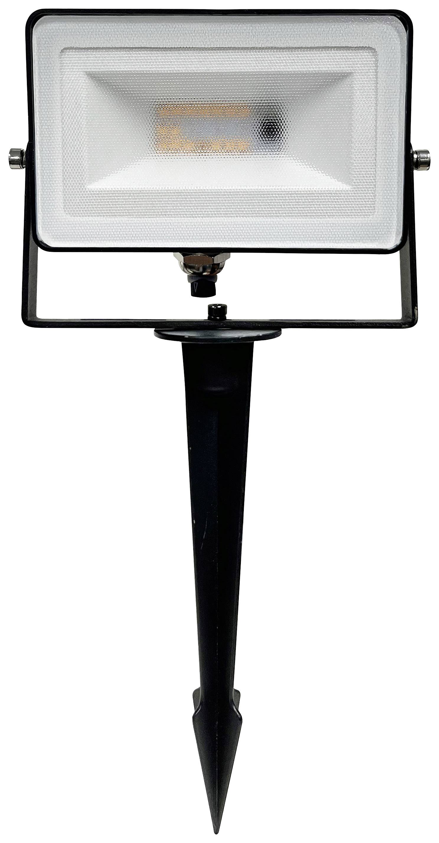 LED-Strahler mit Erdspieß für Außenbereich, schwarzes Gehäuse, verstellbarer Winkel, für Garten- oder Wegbeleuchtung.