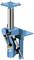 Eine blaue, mechanische Hebevorrichtung mit einem Hebel und zwei Hydraulikzylindern, ausgelegt für die Einstellung und Unterstützung schwerer Lasten.