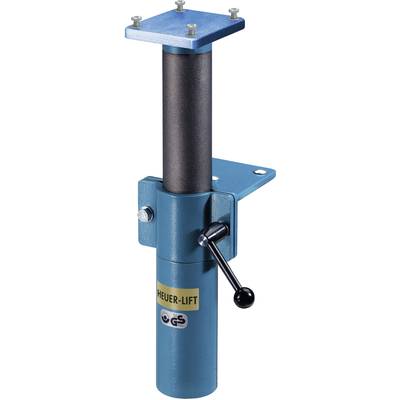 'Heuer-Lift' Schraubstockheber aus Metall in Blau, mit Hebel zur Höhenverstellung. Geeignet für Werkbänke, stabil und langlebig.