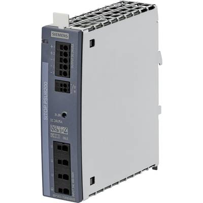 Ein graues Siemens Sitop PSU6200 Schaltnetzteil, seitlich abgebildet, zeigt Eingangs- und Ausgangsanschlüsse auf der Vorderseite.