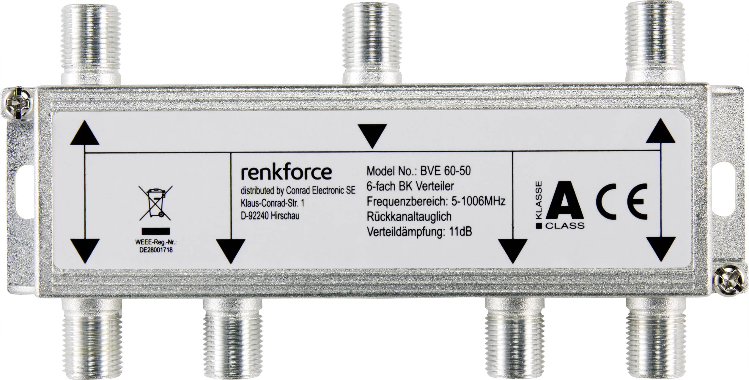 CONRAD Renkforce Kabel-TV Verteiler 6-fach 5 - 1006 MHz (RF-4470398)