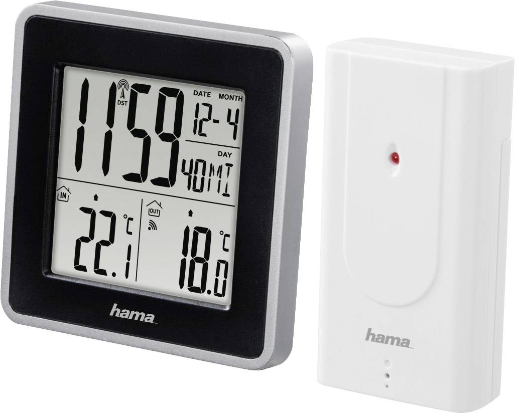 HAMA EWS Intro - Schwarz - Silber - Innen-Thermometer - Außen-Thermometer - Thermometer - 0 - 50 °C