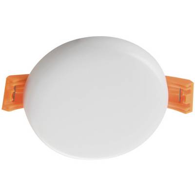 Runde LED-Deckenleuchte mit weißer Abdeckung und orangefarbenen Befestigungen auf beiden Seiten, für moderne Beleuchtung.