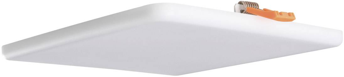 Ein rechteckiges, flaches LED-Panel mit einer orangefarbenen Halteklemme an der Seite, wahrscheinlich zur Deckenmontage.