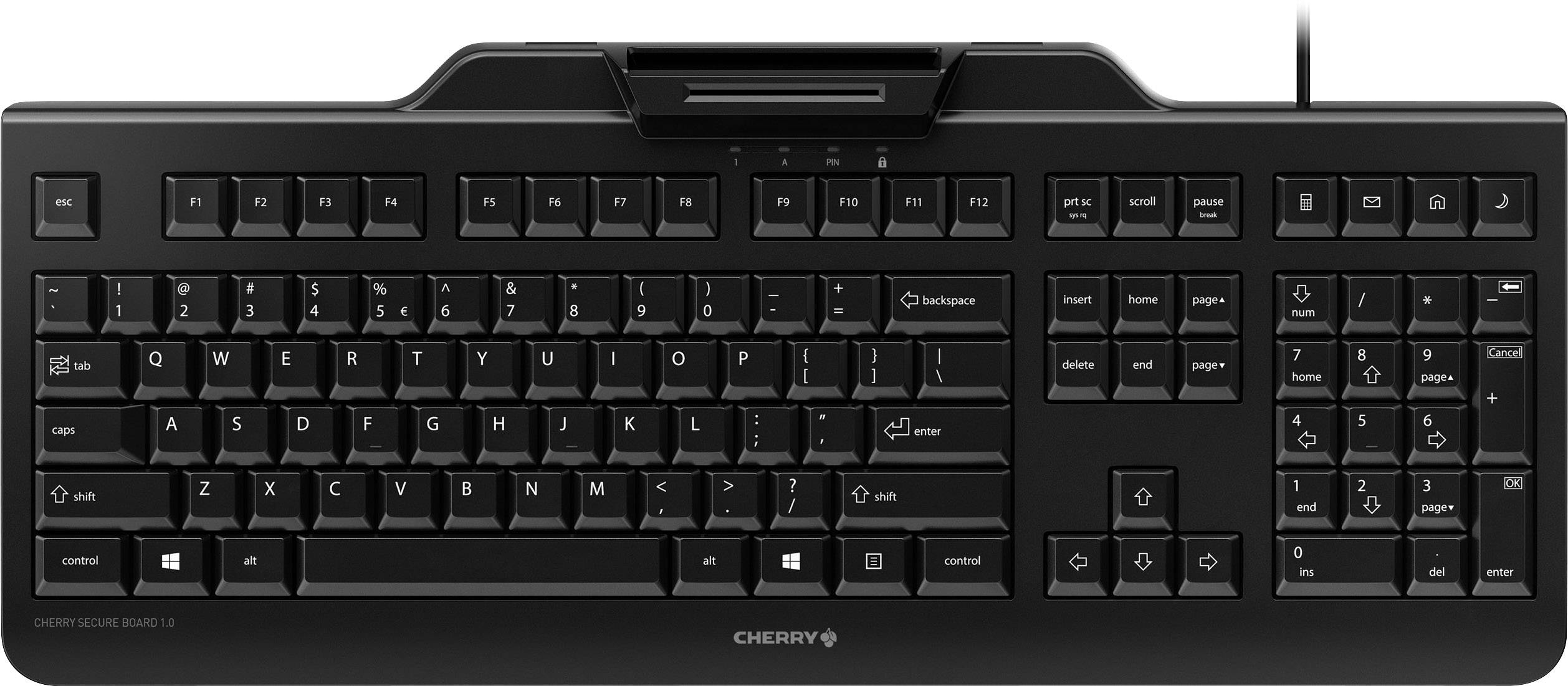 CHERRY Secure Board 1.0 USB Tastatur US-Englisch, QWERTY Schwarz Chipkarten-Leser-0