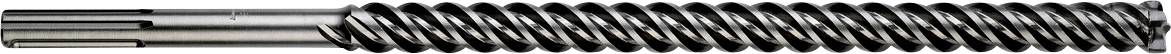 Ein langer Metallspiralbohrerbit mit silbernem Schaft und dunklen spiralförmigen Schneidnuten.