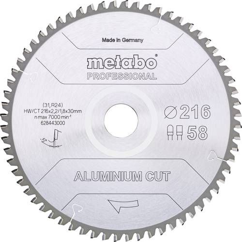 Metabo ALUMINIUM CUT PROFESSIONAL 628443000 Kreissägeblatt 216 x 30 x 1.8 mm Zähneanzahl: 58 1 St.