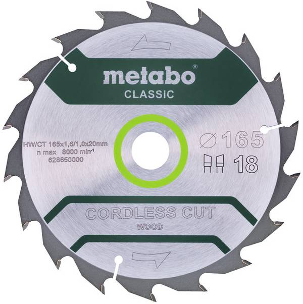 Metabo CORDLESS CUT WOOD CLASSIC 628650000 Kreissägeblatt 165 x 20 x 1 mm Zähneanzahl: 18 1 St.