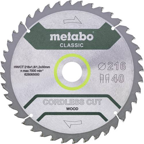 Metabo CORDLESS CUT WOOD CLASSIC 628665000 Kreissägeblatt 216 x 30 x 1.2 mm Zähneanzahl: 28 1 St.