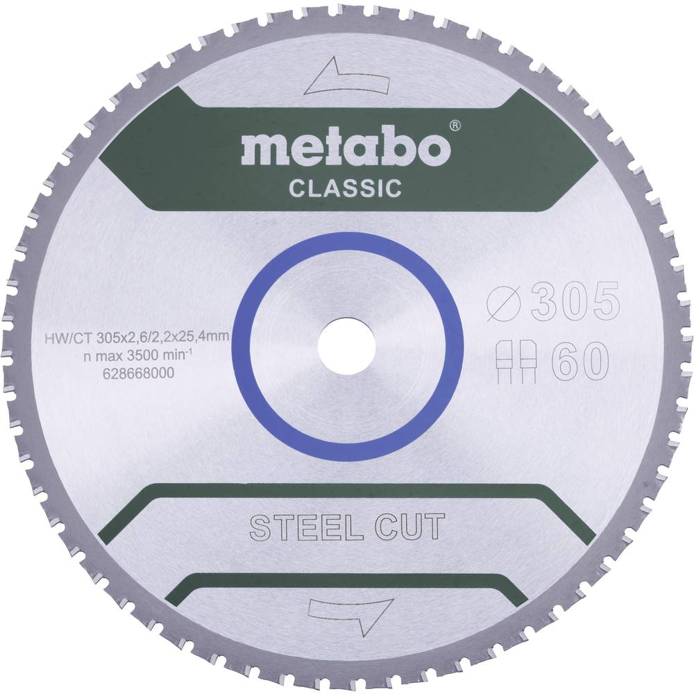 Metabo STEEL CUT CLASSIC 628668000 Cirkelzaagblad 305 x 25.4 x 2.2 mm Aantal tanden: 60 1 stuk(s)