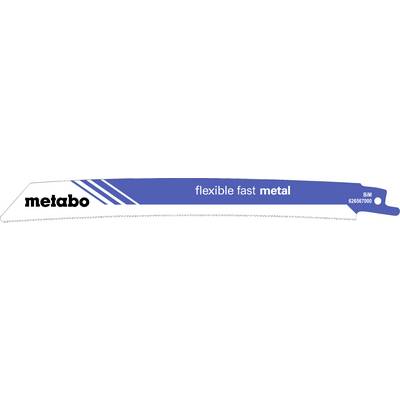 'Sägeblatt von Metabo für Metall, bezeichnet als flexibel und schnell, mit blauer Fläche und Produktnummer 655071000.'