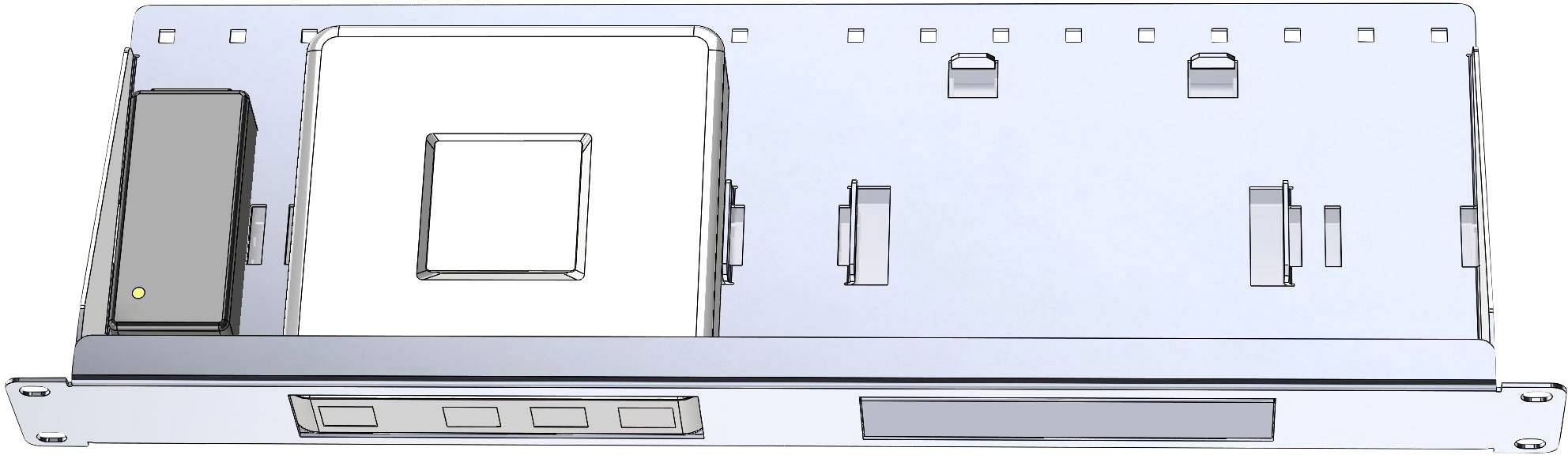 Metallrahmen von oben gesehen, mit rechteckigen Vertiefungen und einem quadratischen Erhebung in der Mitte.