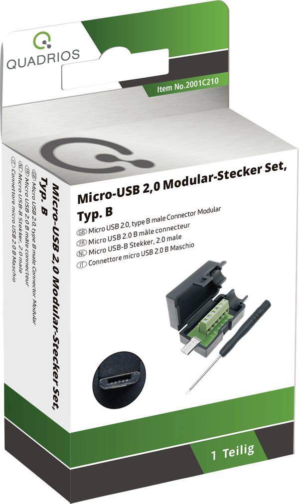 Mikro-USB 2.0 - Stecker Set, Typ B Stecker, Einbau horizontal 2001C210 Quadrios Inhalt: 1 St.
