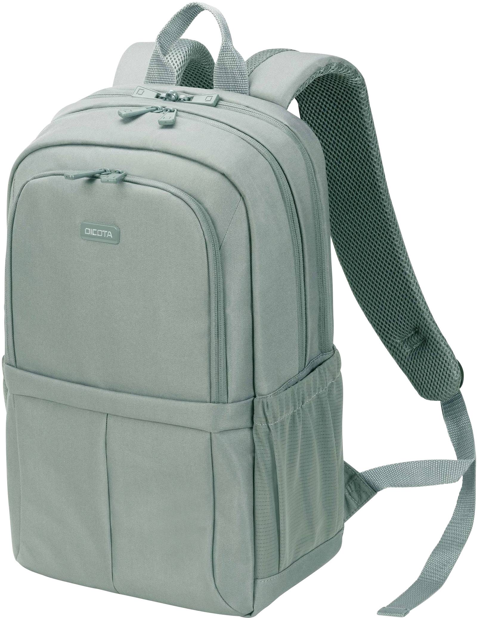 Ein grauer Rucksack mit mehreren Reißverschlussfächern und gepolsterten Schultergurten, geeignet für den alltäglichen Gebrauch.