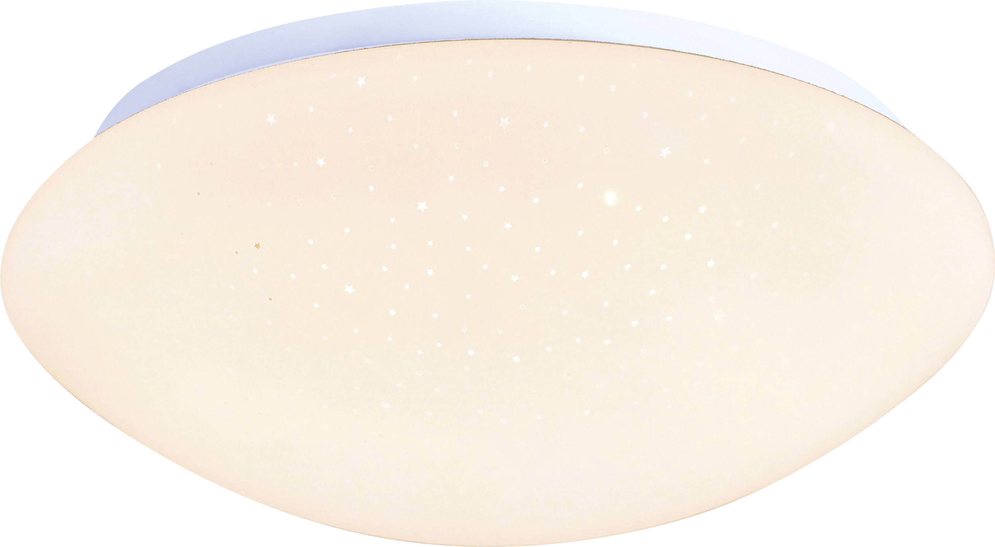 Eine runde, weiße Deckenleuchte mit einem gleichmäßigen Leuchtdesign, das einen sanften und diffusen Lichtschein erzeugt.