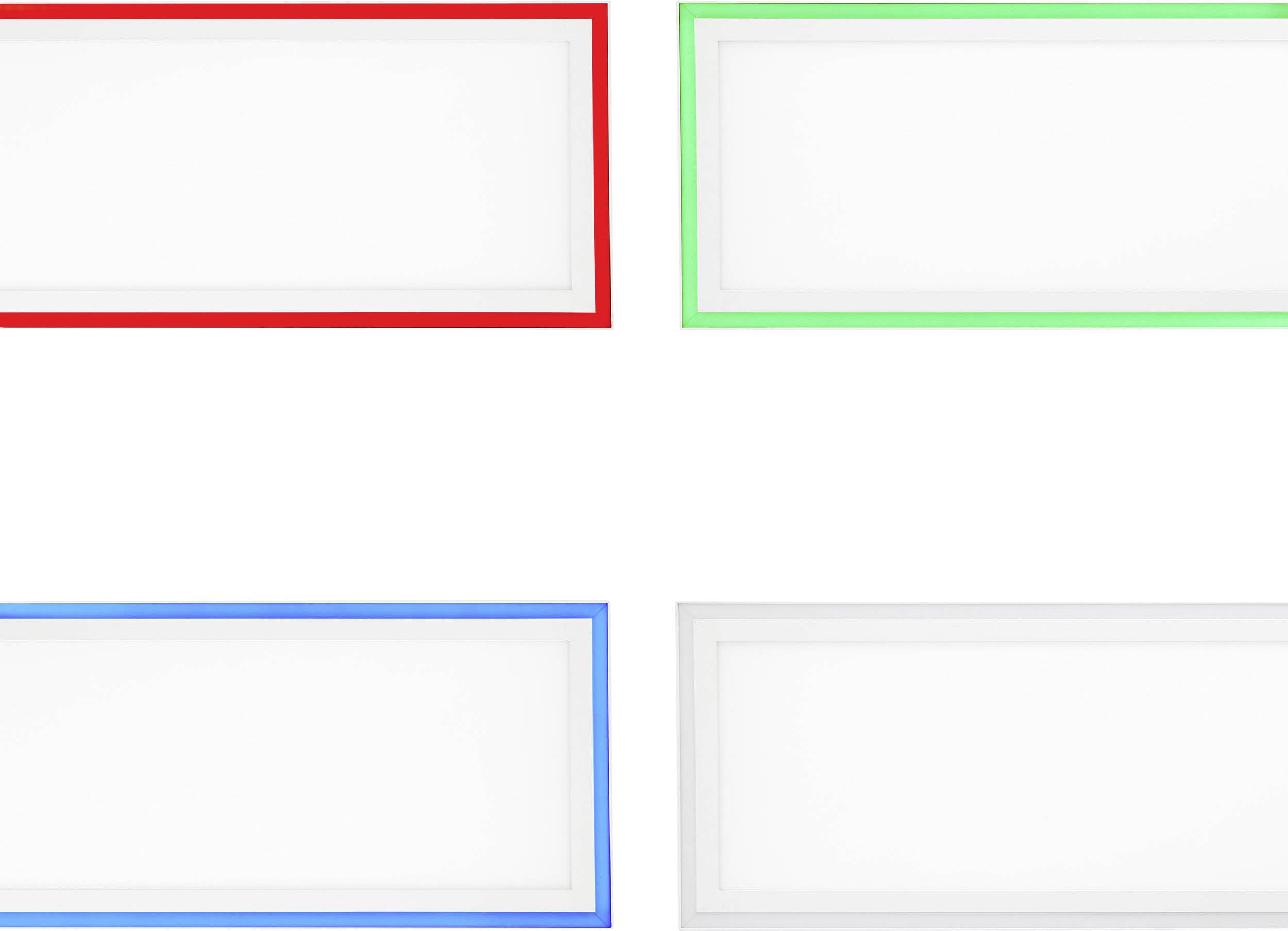 Vier rechteckige Rahmen, jeweils in Rot, Grün, Blau und Weiß, auf weißem Hintergrund.