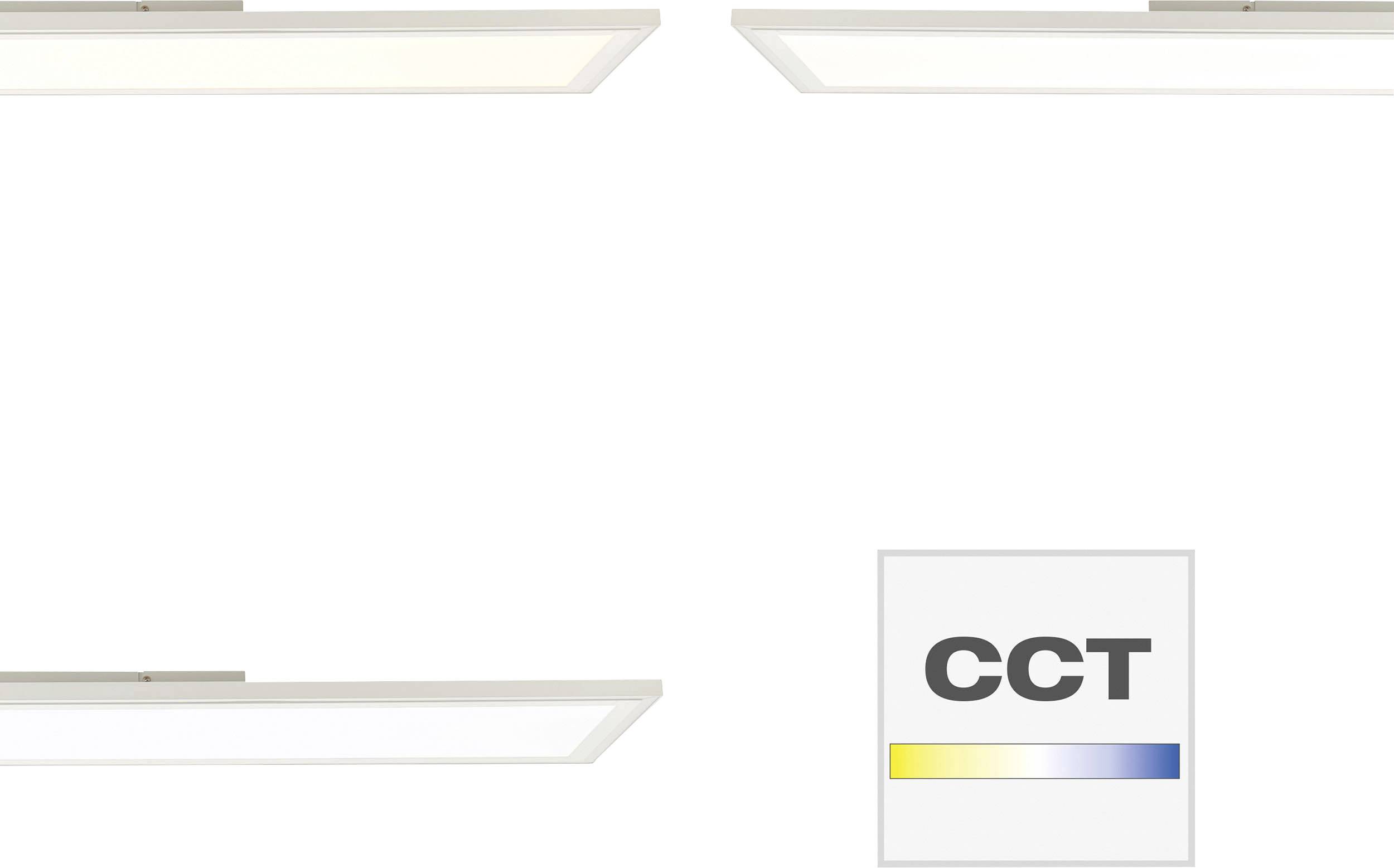 Zwei LED-Panels mit unterschiedlichen Lichttönen im oberen und unteren Bildrand. Rechts unten steht 'CCT' mit Farbverlauf von Gelb zu Blau.