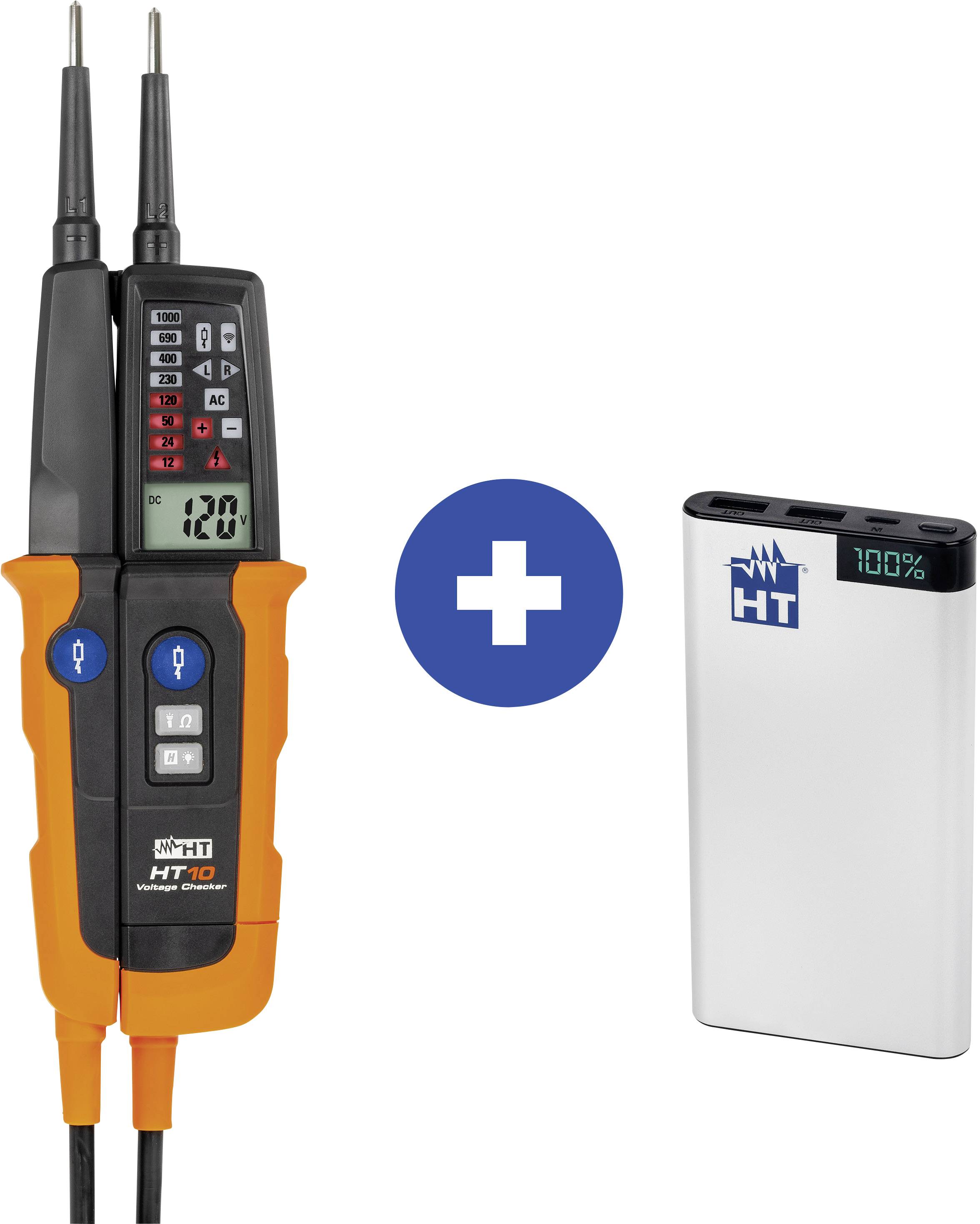 HT Instruments HT10 + Powerbank Zweipoliger Spannungsprüfer Akustik, Bargraph, LCD, LED-0