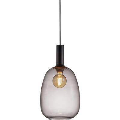 Eine moderne Hängelampe mit klarer Glaskuppel und sichtbarem Glühfaden, die von der Decke hängt.