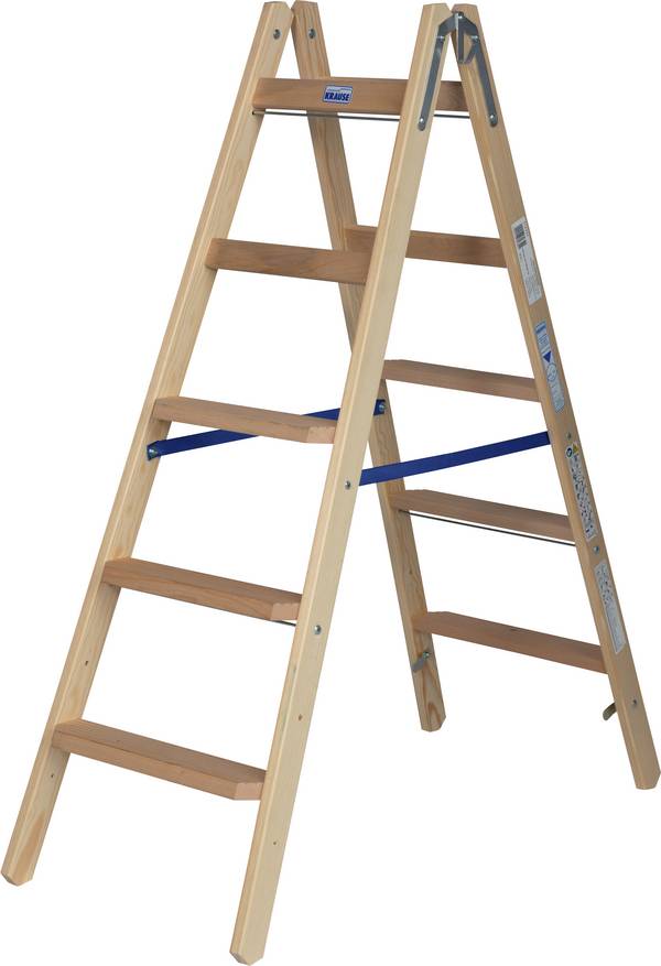 Krause  818324 Holz Stufen-Doppelleiter klappbar, inkl. Eimerhaken Arbeitshöhe (max.): 2.75 m Kiefer EN 131 9.5 kg