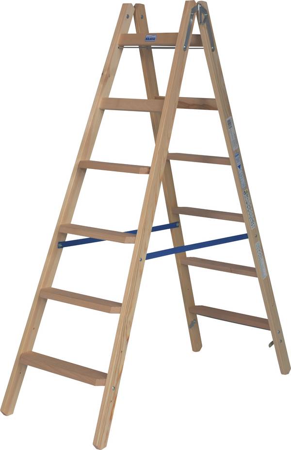 Krause  818331 Holz Stufen-Doppelleiter klappbar, inkl. Eimerhaken Arbeitshöhe (max.): 3 m Kiefer EN 131 13.5 kg