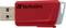 Ein roter USB-Stick der Marke Verbatim mit silbernem Anschluss und Schutzkappe.