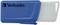 Ein blauer USB-Stick von Verbatim mit grauem Schiebemechanismus.