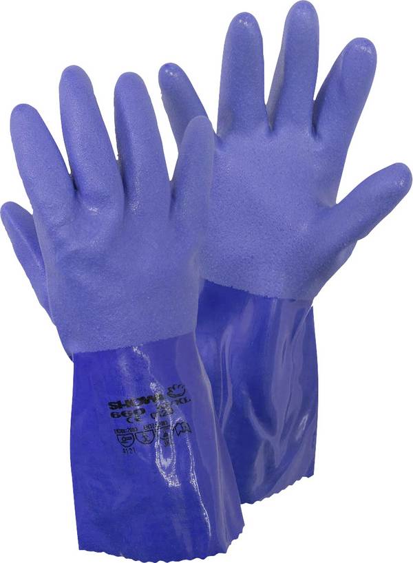 Showa 4708 XL 660 Gr. XL Baumwollgewebe, PVC Chemiekalienhandschuh Größe (Handschuhe): 10, XL EN 388:2016, EN 374-1:2016/ Typ B, EN 374-5:2016 ISO 374-1:2016/ Typ B, ISO 374-5:2016 CAT III 1 Paar