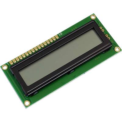 Ein 16x2 LCD-Modul mit grünem Hintergrund und gelben Steckerpins. Häufig verwendet für Textanzeige in elektronischen Projekten.