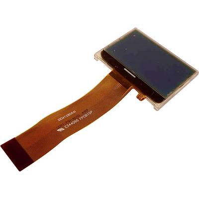 Ein kleines LCD-Display mit Flachbandkabel, das zu einem elektronischen Gerät gehört. Das Kabel ist mit einem weißen Code beschriftet.