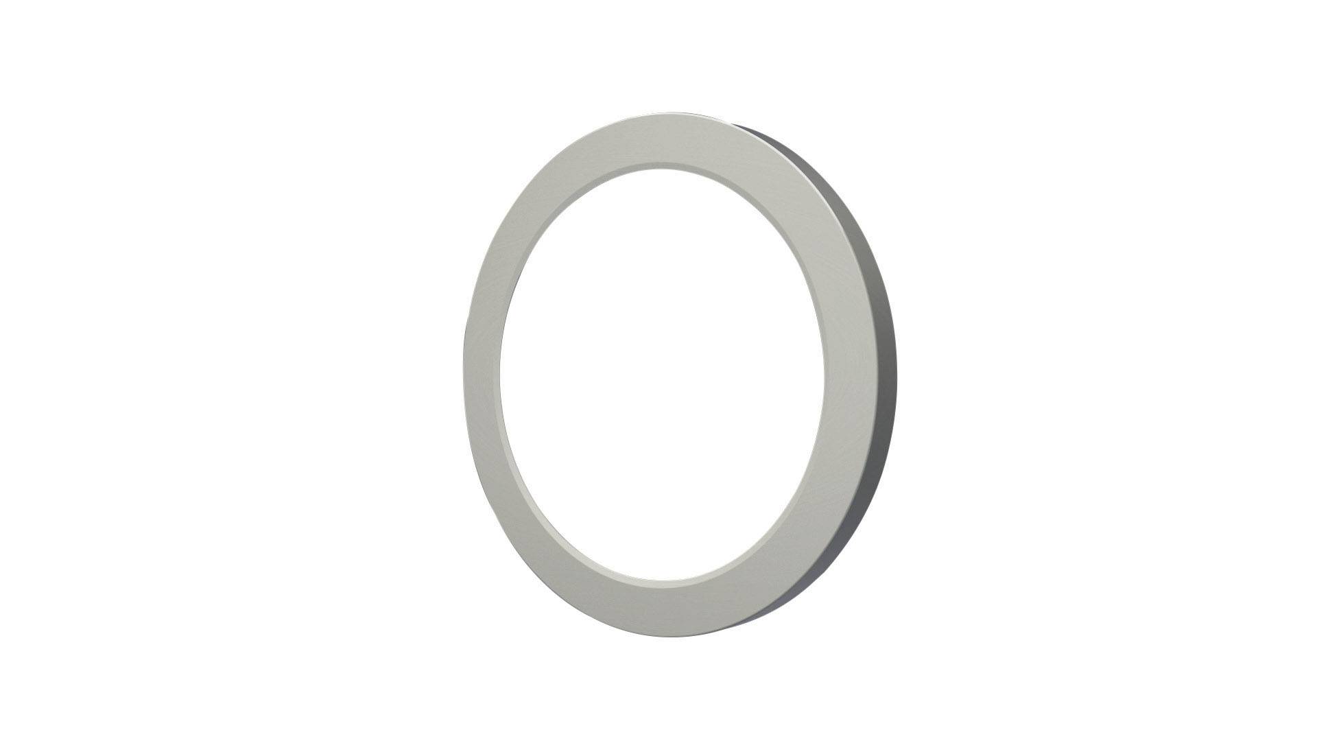 Ein weißer, flacher, kreisförmiger Ring vor einem weißen Hintergrund.